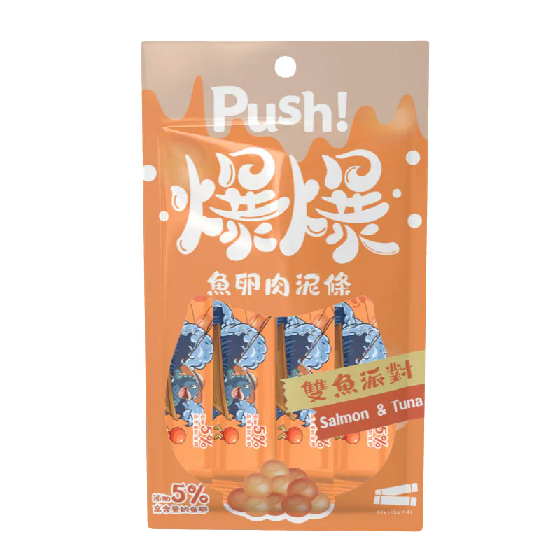Push! 爆爆泥 - 魚卵肉泥條 15gx4入/包 雙魚派對 貓狗皆可食用